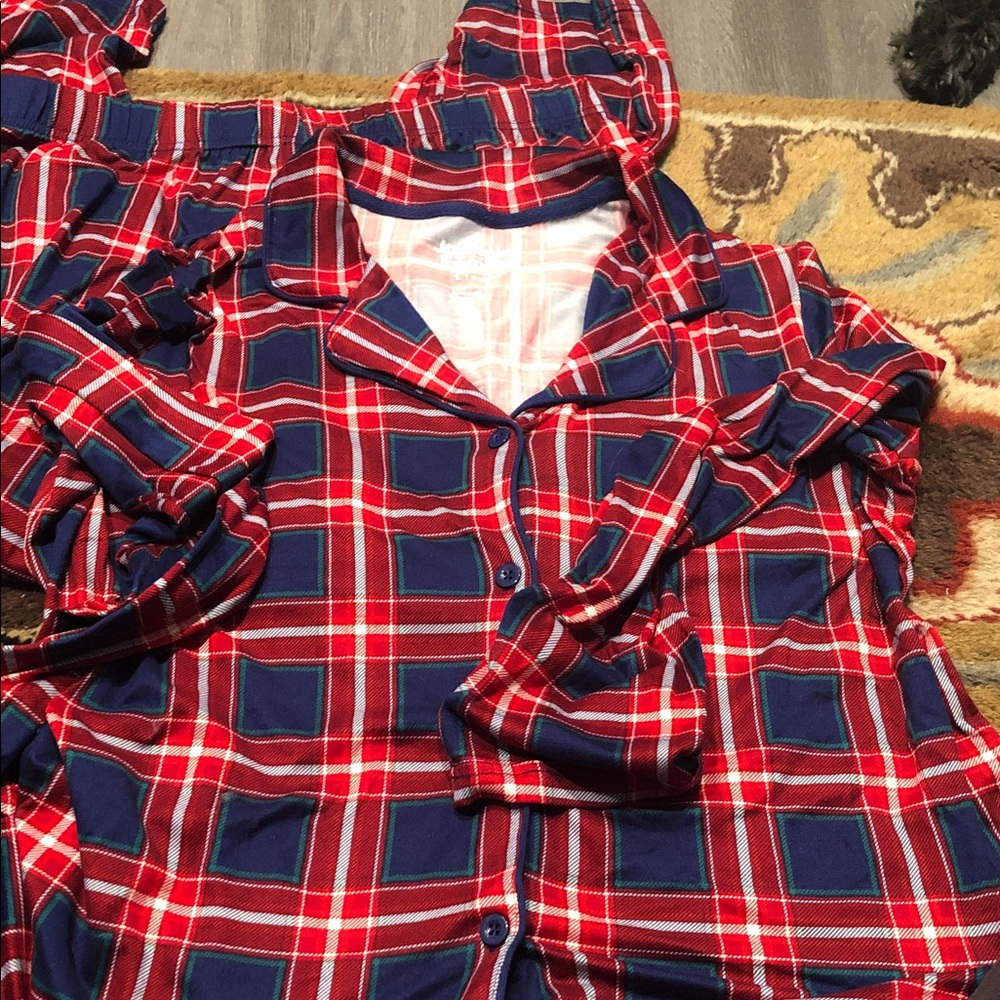 Womens Red & Navy Plaid Pajama Set